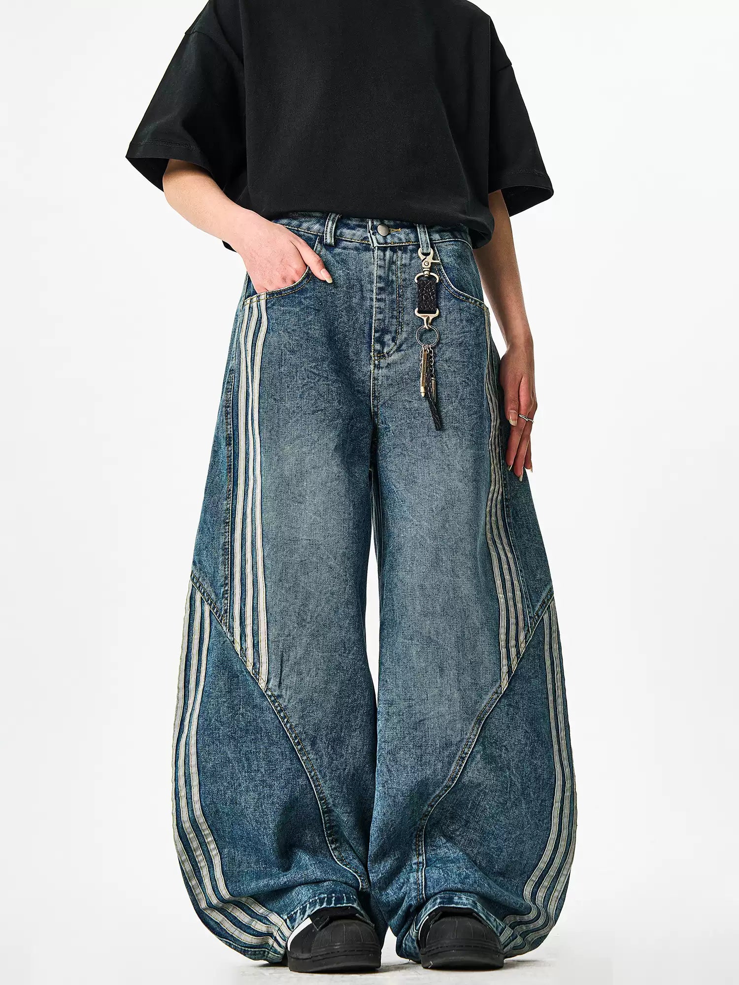 Striped Denim Pants - Riyooo