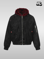 Crimson Fur Hood Suede Bomber - RIYOOO