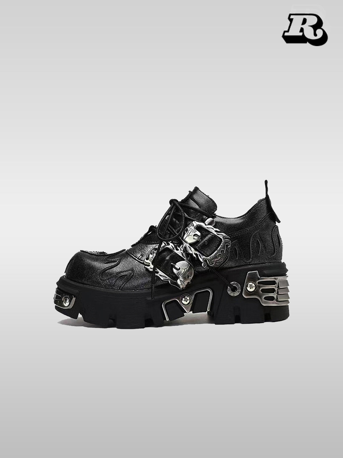 Gothic Metal Buckle Platform Sneakers - RIYOOO