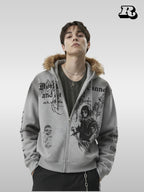 Printed Zip-Up Hoodie - RIYOOO