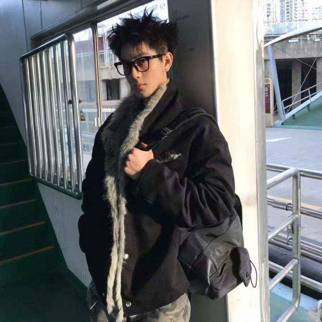 Faux Fur Collar Biker Bomber - RIYOOO