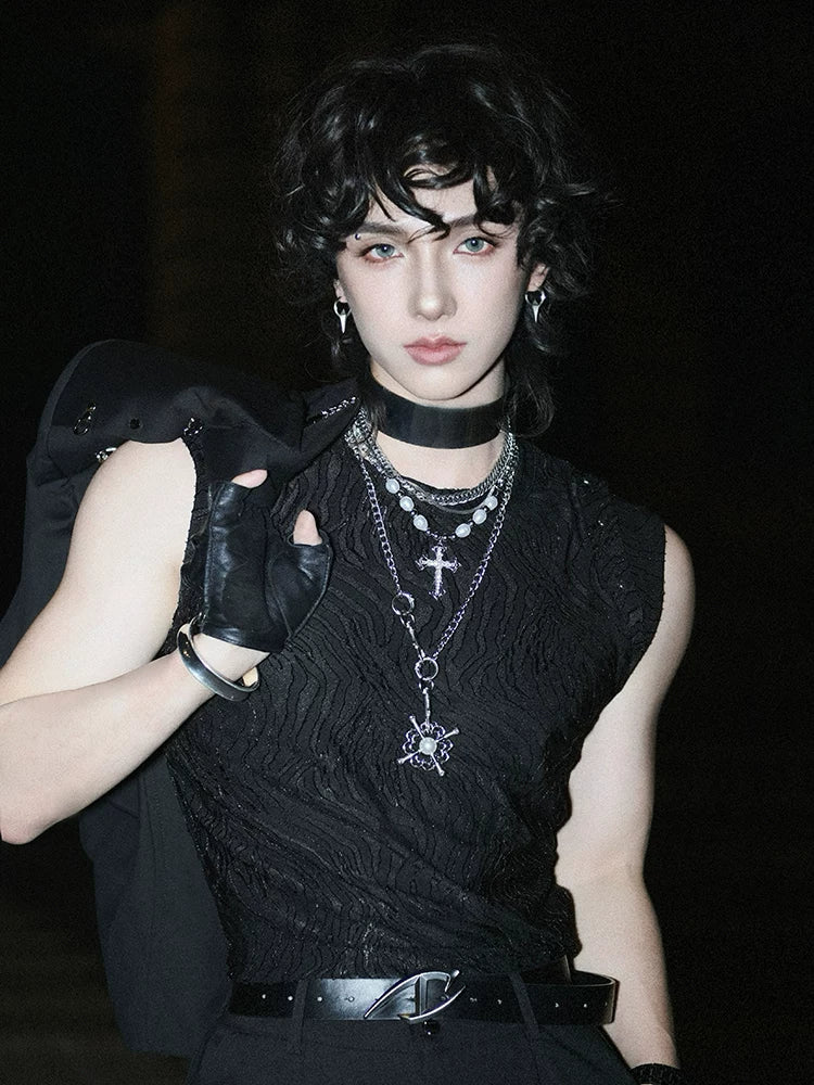 Textured Design Sleeveless Vest - RIYOOO