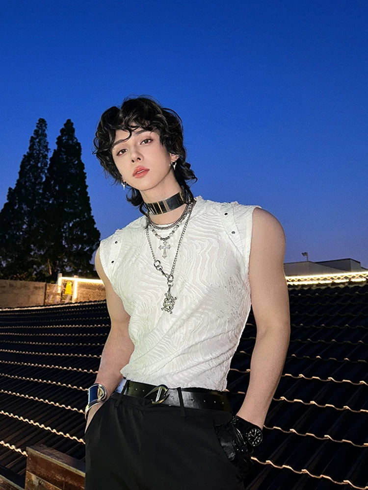 Textured Design Sleeveless Vest - RIYOOO