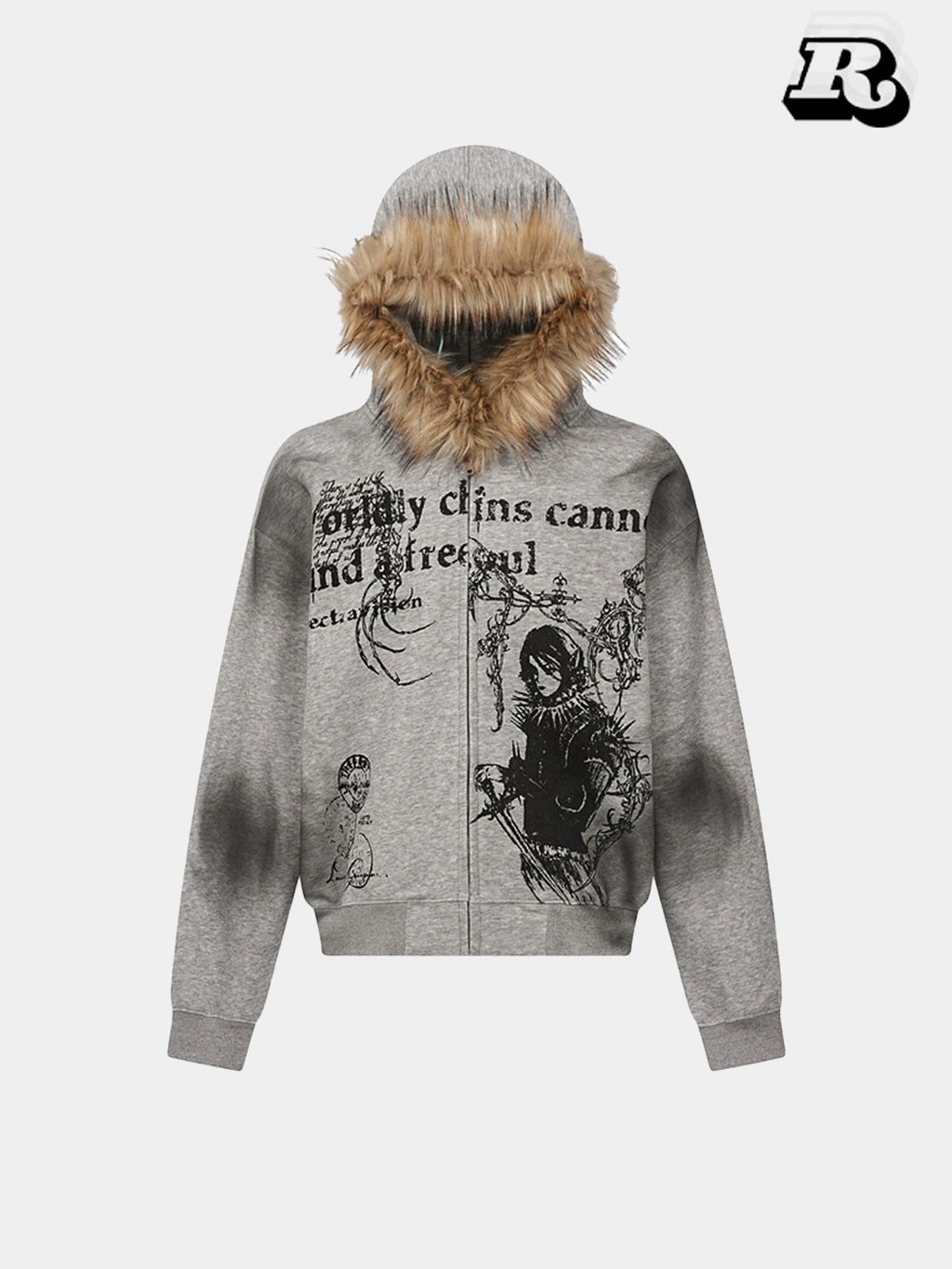 Printed Zip-Up Hoodie - RIYOOO