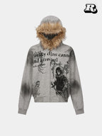 Printed Zip-Up Hoodie - RIYOOO