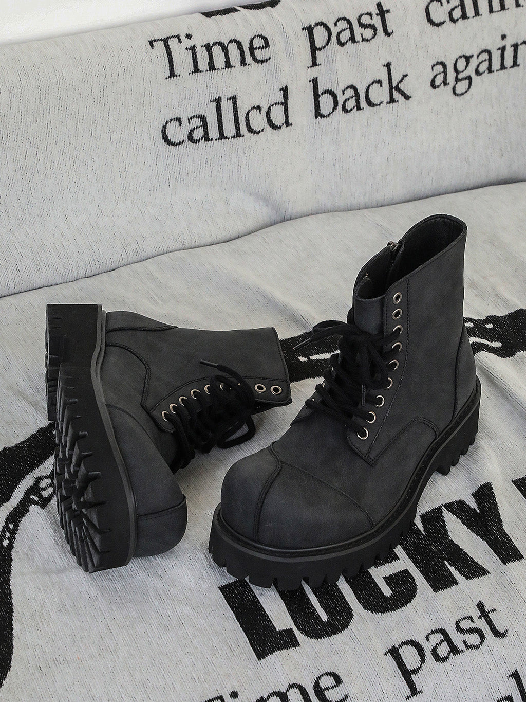 Distressed Matte Platform Boots - RIYOOO
