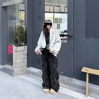 Crinkled Denim Cargo Pants - Riyooo